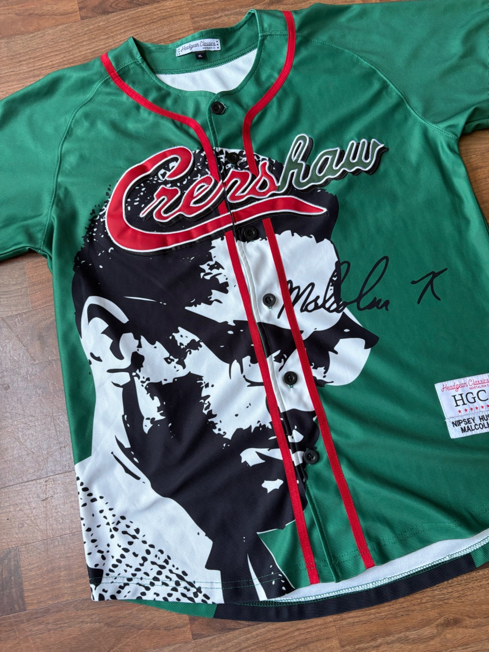 Headgear Classic Nipsy Malcolm X Green and Red Graphic Baseball Jersey